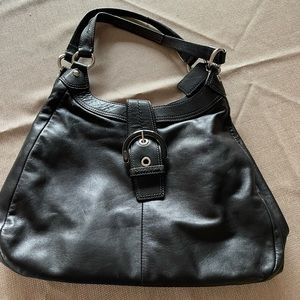 Black leather coach purse with 3 separate compartments